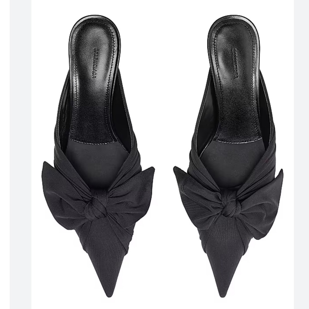 Balenciaga Knife Knot 40mm Mule‎ Black Jersey Pointed Toe Kitten Heel Shoes 35